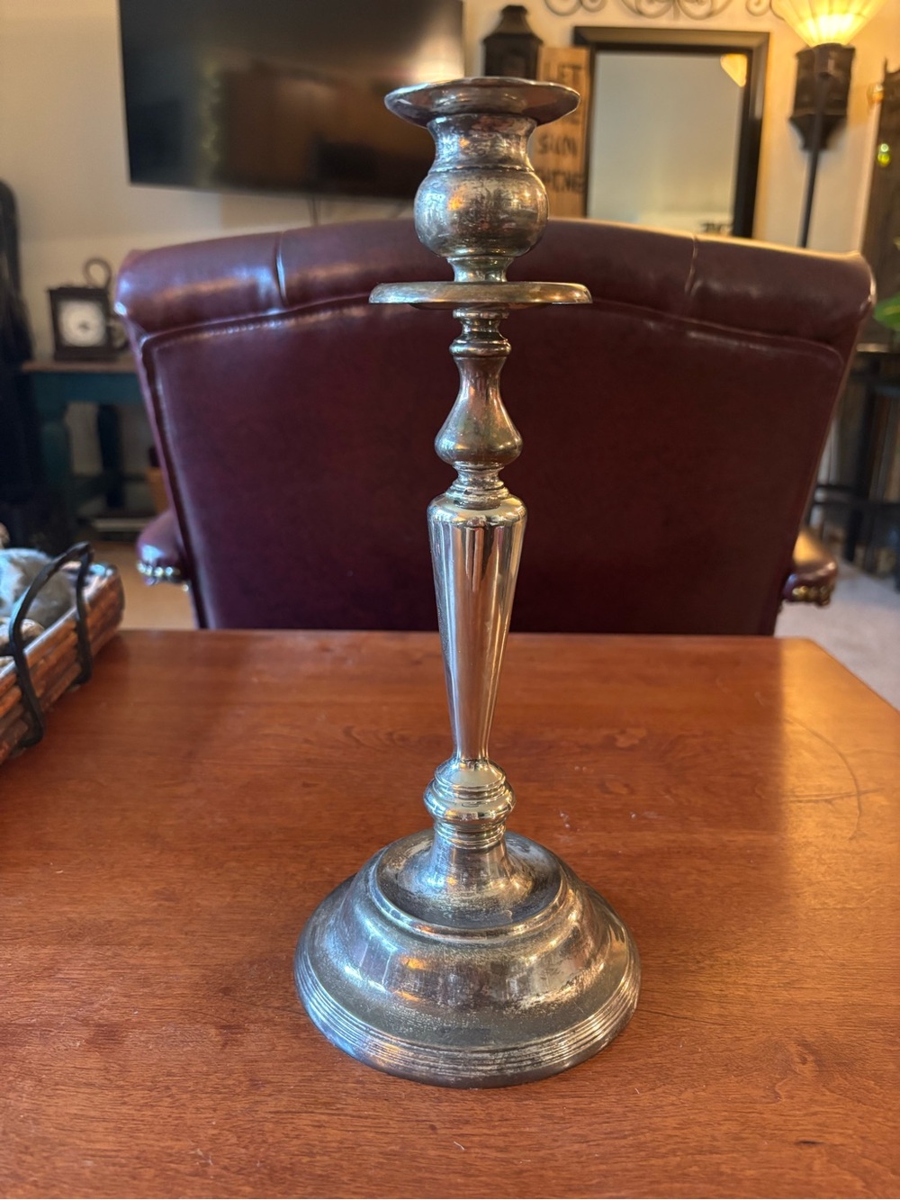 Silver Plated 11” Candlestick with Natural Patina